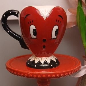 Johanna Parker Red Heart-Shaped Mug with Black Handle NWT